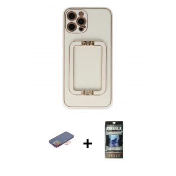MARSİLYAN™- iPhone 12 Pro Kılıf Kozmos Minimal Prime - Siyah 34D Hayalet Izgaralı Cam + Renkli Kamera Lens Koruma Cam - TU