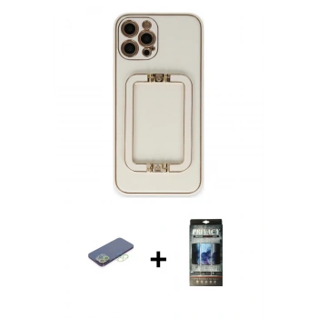MARSİLYAN™- iPhone 12 Pro Kılıf Kozmos Minimal Prime - Siyah 34D Hayalet Izgaralı Cam + Renkli Kamera Lens Koruma Cam - YL