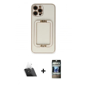 MARSİLYAN™- iPhone 12 Pro Kılıf Kozmos Minimal Prime - Siyah 34D Hayalet Izgaralı Cam + Kamera Lens Koruma Cam - SF