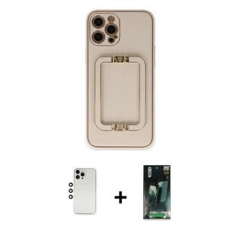 MARSİLYAN™- iPhone 12 Pro Kılıf Kozmos Minimal Prime - Siyah 360 Mat Full Body Arka Koruyucu + Shine Kamera Lens - GS