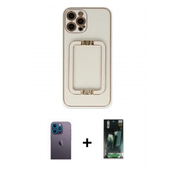 MARSİLYAN™- iPhone 12 Pro Kılıf Kozmos Minimal Prime - Siyah 360 Mat Full Body Arka Koruyucu + Neon Fosforlu Kamera Lens - MI