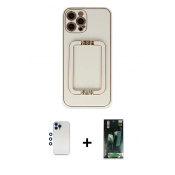 MARSİLYAN™- iPhone 12 Pro Kılıf Kozmos Minimal Prime - Siyah 360 Mat Full Body Arka Koruyucu + Shine Kamera Lens - MI