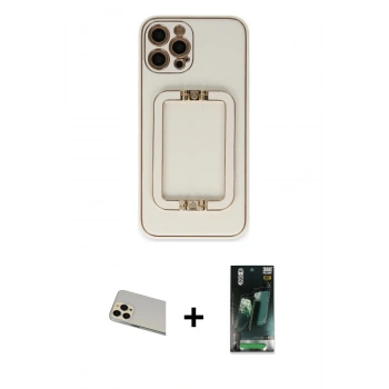 MARSİLYAN™- iPhone 12 Pro Kılıf Kozmos Minimal Prime - Siyah 360 Mat Full Body Arka Koruyucu + Rainbow Kamera Lens Koruma Cam - GD