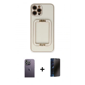 MARSİLYAN™- iPhone 12 Pro Kılıf Kozmos Minimal Prime - Siyah 3D Antistatik Hayalet Cam Ekran Koruyucu + Neon Fosforlu Kamera Lens - BZ