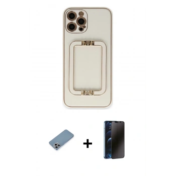 MARSİLYAN™- iPhone 12 Pro Kılıf Kozmos Minimal Prime - Siyah 3D Antistatik Hayalet Cam Ekran Koruyucu + Shine Kamera Lens Koruma Cam - GI