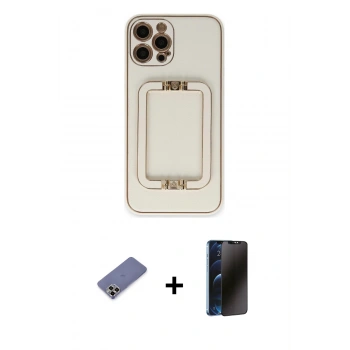 MARSİLYAN™- iPhone 12 Pro Kılıf Kozmos Minimal Prime - Siyah 3D Antistatik Hayalet Cam Ekran Koruyucu + Metal Kamera Lens Koruma Cam - GD