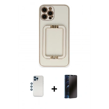 MARSİLYAN™- iPhone 12 Pro Kılıf Kozmos Minimal Prime - Siyah 3D Antistatik Hayalet Cam Ekran Koruyucu + Shine Kamera Lens - MI