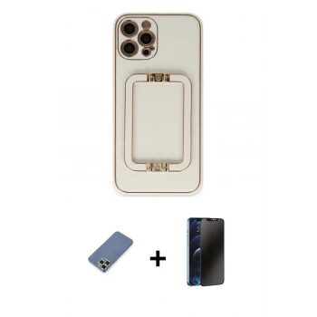 MARSİLYAN™- iPhone 12 Pro Kılıf Kozmos Minimal Prime - Siyah 3D Antistatik Hayalet Cam Ekran Koruyucu + Metal Kamera Lens Koruma Cam - AKYL