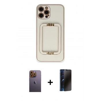 MARSİLYAN™- iPhone 12 Pro Kılıf Kozmos Minimal Prime - Siyah 3D Antistatik Hayalet Cam Ekran Koruyucu + Neon Fosforlu Kamera Lens - SI