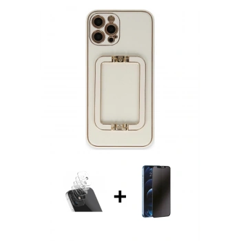 MARSİLYAN™- iPhone 12 Pro Kılıf Kozmos Minimal Prime - Siyah 3D Antistatik Hayalet Cam Ekran Koruyucu + Kamera Lens Koruma Cam - SF