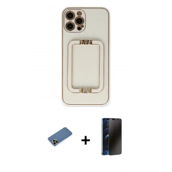 MARSİLYAN™- iPhone 12 Pro Kılıf Kozmos Minimal Prime - Siyah 3D Antistatik Hayalet Cam Ekran Koruyucu + Shine Kamera Lens Koruma Cam - GD