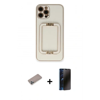 MARSİLYAN™- iPhone 12 Pro Kılıf Kozmos Minimal Prime - Siyah 3D Antistatik Hayalet Cam Ekran Koruyucu + Shine Kamera Lens Koruma Cam - SABE