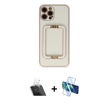 MARSİLYAN™- iPhone 12 Pro Kılıf Kozmos Minimal Prime - Siyah 3D Antistatik Seramik Nano Ekran Koruyucu + Kamera Lens Koruma Cam - SF