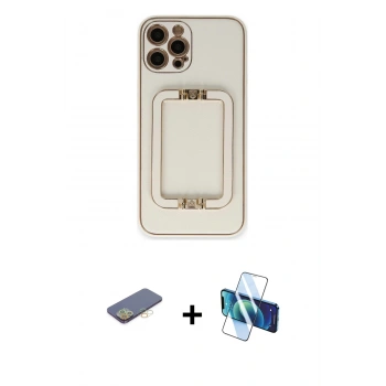 MARSİLYAN™- iPhone 12 Pro Kılıf Kozmos Minimal Prime - Siyah 3D Antistatik Seramik Nano Ekran Koruyucu + Renkli Kamera Lens Koruma Cam - SI
