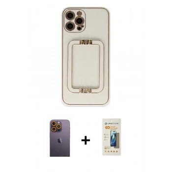 MARSİLYAN™- iPhone 12 Pro Kılıf Kozmos Minimal Prime - Siyah 6D Mat Seramik Hayalet Nano Ekran Koruyucu + Neon Fosforlu Kamera Lens - SI