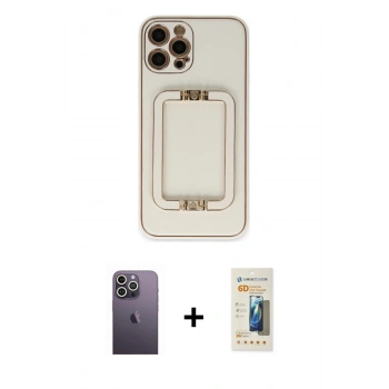MARSİLYAN™- iPhone 12 Pro Kılıf Kozmos Minimal Prime - Siyah 6D Mat Seramik Hayalet Nano Ekran Koruyucu + Neon Fosforlu Kamera Lens - BZ