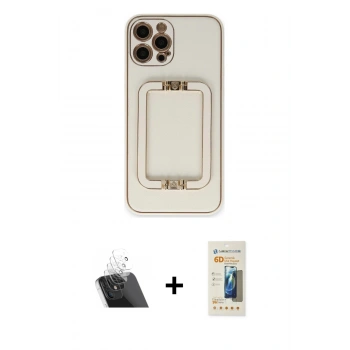 MARSİLYAN™- iPhone 12 Pro Kılıf Kozmos Minimal Prime - Siyah 6D Mat Seramik Hayalet Nano Ekran Koruyucu + Kamera Lens Koruma Cam - SF