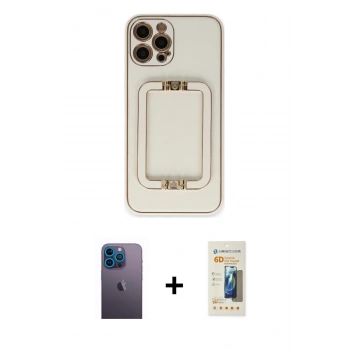 MARSİLYAN™- iPhone 12 Pro Kılıf Kozmos Minimal Prime - Siyah 6D Mat Seramik Hayalet Nano Ekran Koruyucu + Neon Fosforlu Kamera Lens - MI