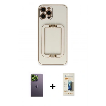 MARSİLYAN™- iPhone 12 Pro Kılıf Kozmos Minimal Prime - Siyah 6D Mat Seramik Hayalet Nano Ekran Koruyucu + Neon Fosforlu Kamera Lens - YL