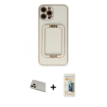 MARSİLYAN™- iPhone 12 Pro Kılıf Kozmos Minimal Prime - Siyah 6D Mat Seramik Hayalet Nano Ekran Koruyucu + Rainbow Kamera Lens Koruma Cam - GD