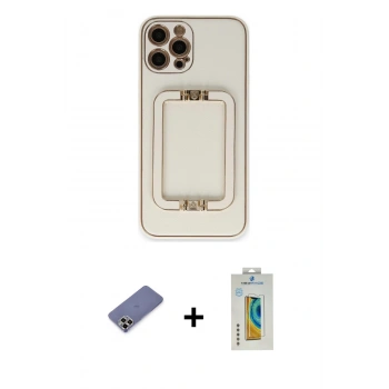MARSİLYAN™- iPhone 12 Pro Kılıf Kozmos Minimal Prime - Siyah Polymer Nano Ekran Koruyucu + Metal Kamera Lens Koruma Cam - GD
