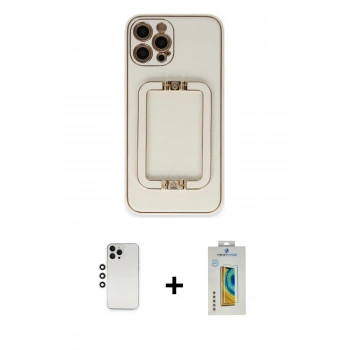 MARSİLYAN™- iPhone 12 Pro Kılıf Kozmos Minimal Prime - Siyah Polymer Nano Ekran Koruyucu + Shine Kamera Lens - GS