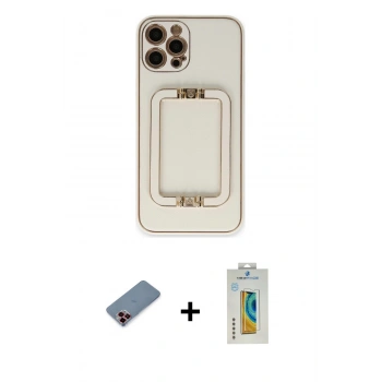 MARSİLYAN™- iPhone 12 Pro Kılıf Kozmos Minimal Prime - Siyah Polymer Nano Ekran Koruyucu + Metal Kamera Lens Koruma Cam - KI