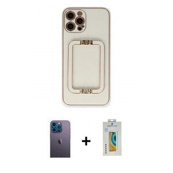 MARSİLYAN™- iPhone 12 Pro Kılıf Kozmos Minimal Prime - Siyah Polymer Nano Ekran Koruyucu + Neon Fosforlu Kamera Lens - MI