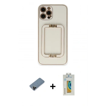 MARSİLYAN™- iPhone 12 Pro Kılıf Kozmos Minimal Prime - Siyah Polymer Nano Ekran Koruyucu + Shine Kamera Lens Koruma Cam - SH
