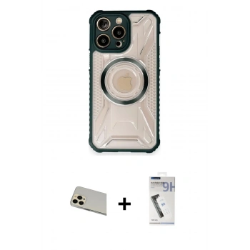 MARSİLYAN™- iPhone 12 Pro Kılıf Kutup Modern - Şeffaf Uv Polymer Nano Ekran Koruyucu + Rainbow Kamera Lens Koruma Cam - GD