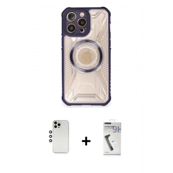MARSİLYAN™- iPhone 12 Pro Kılıf Kutup Modern - Şeffaf Uv Polymer Nano Ekran Koruyucu + Shine Kamera Lens - GS