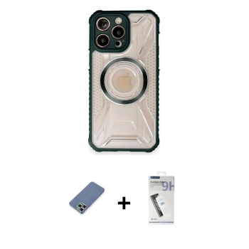 MARSİLYAN™- iPhone 12 Pro Kılıf Kutup Modern - Şeffaf Uv Polymer Nano Ekran Koruyucu + Metal Kamera Lens Koruma Cam - AKYL