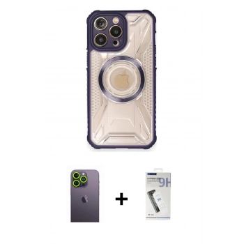 MARSİLYAN™- iPhone 12 Pro Kılıf Kutup Modern - Şeffaf Uv Polymer Nano Ekran Koruyucu + Neon Fosforlu Kamera Lens - YL