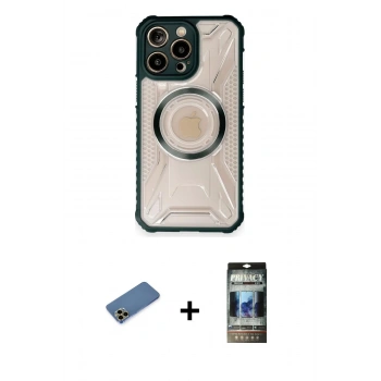 MARSİLYAN™- iPhone 12 Pro Kılıf Kutup Modern - Siyah 34D Hayalet Izgaralı Cam + Shine Kamera Lens Koruma Cam - GD