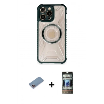 MARSİLYAN™- iPhone 12 Pro Kılıf Kutup Modern - Siyah 34D Hayalet Izgaralı Cam + Shine Kamera Lens Koruma Cam - PE