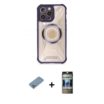 MARSİLYAN™- iPhone 12 Pro Kılıf Kutup Modern - Siyah 34D Hayalet Izgaralı Cam + Shine Kamera Lens Koruma Cam - GI