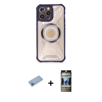 MARSİLYAN™- iPhone 12 Pro Kılıf Kutup Modern - Siyah 34D Hayalet Izgaralı Cam + Shine Kamera Lens Koruma Cam - MI