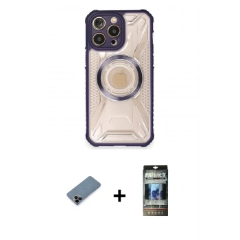 MARSİLYAN™- iPhone 12 Pro Kılıf Kutup Modern - Siyah 34D Hayalet Izgaralı Cam + Shine Kamera Lens Koruma Cam - SH