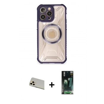 MARSİLYAN™- iPhone 12 Pro Kılıf Kutup Modern - Siyah 360 Mat Full Body Arka Koruyucu + Rainbow Kamera Lens Koruma Cam - GD