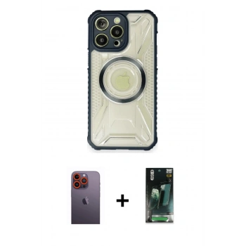 MARSİLYAN™- iPhone 12 Pro Kılıf Kutup Modern - Siyah 360 Mat Full Body Arka Koruyucu + Neon Fosforlu Kamera Lens - TU