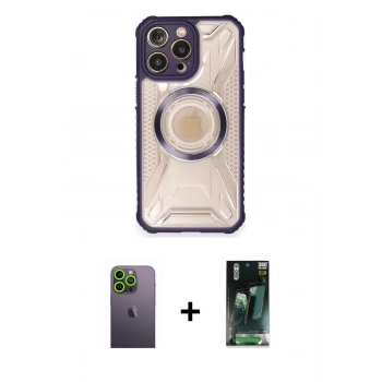 MARSİLYAN™- iPhone 12 Pro Kılıf Kutup Modern - Siyah 360 Mat Full Body Arka Koruyucu + Neon Fosforlu Kamera Lens - YL