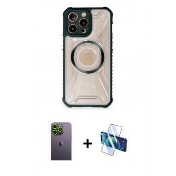 MARSİLYAN™- iPhone 12 Pro Kılıf Kutup Modern - Siyah 3D Antistatik Cam Ekran Koruyucu + Neon Fosforlu Kamera Lens - YL