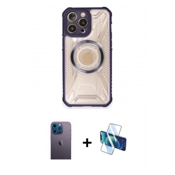 MARSİLYAN™- iPhone 12 Pro Kılıf Kutup Modern - Siyah 3D Antistatik Cam Ekran Koruyucu + Neon Fosforlu Kamera Lens - MI