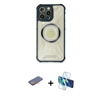 MARSİLYAN™- iPhone 12 Pro Kılıf Kutup Modern - Siyah 3D Antistatik Cam Ekran Koruyucu + Renkli Kamera Lens Koruma Cam - PE