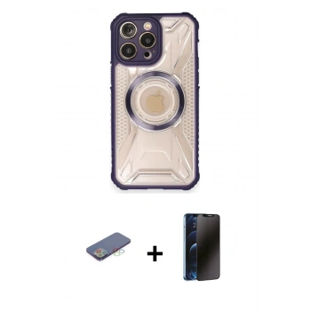 MARSİLYAN™- iPhone 12 Pro Kılıf Kutup Modern - Siyah 3D Antistatik Hayalet Cam Ekran Koruyucu + Renkli Kamera Lens Koruma Cam - MI