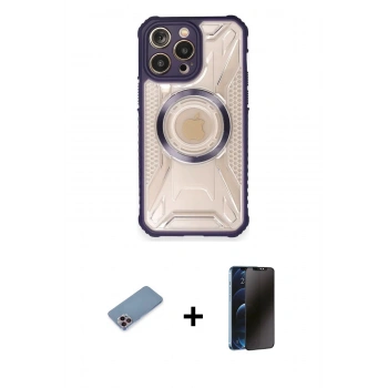 MARSİLYAN™- iPhone 12 Pro Kılıf Kutup Modern - Siyah 3D Antistatik Hayalet Cam Ekran Koruyucu + Shine Kamera Lens Koruma Cam - PE
