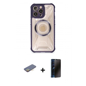 MARSİLYAN™- iPhone 12 Pro Kılıf Kutup Modern - Siyah 3D Antistatik Hayalet Cam Ekran Koruyucu + Renkli Kamera Lens Koruma Cam - SI