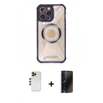 MARSİLYAN™- iPhone 12 Pro Kılıf Kutup Modern - Siyah 3D Antistatik Hayalet Cam Ekran Koruyucu + Shine Kamera Lens - GD