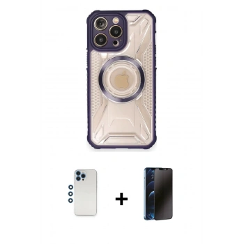 MARSİLYAN™- iPhone 12 Pro Kılıf Kutup Modern - Siyah 3D Antistatik Hayalet Cam Ekran Koruyucu + Shine Kamera Lens - MI