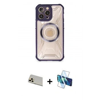MARSİLYAN™- iPhone 12 Pro Kılıf Kutup Modern - Siyah 3D Antistatik Seramik Nano Ekran Koruyucu + Rainbow Kamera Lens Koruma Cam - GD
